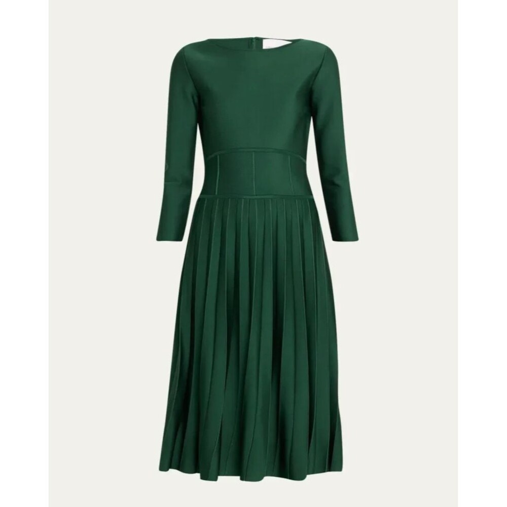 $2390 Carolina Herrera Corset-Waist Pleated Midi Dress Size: L